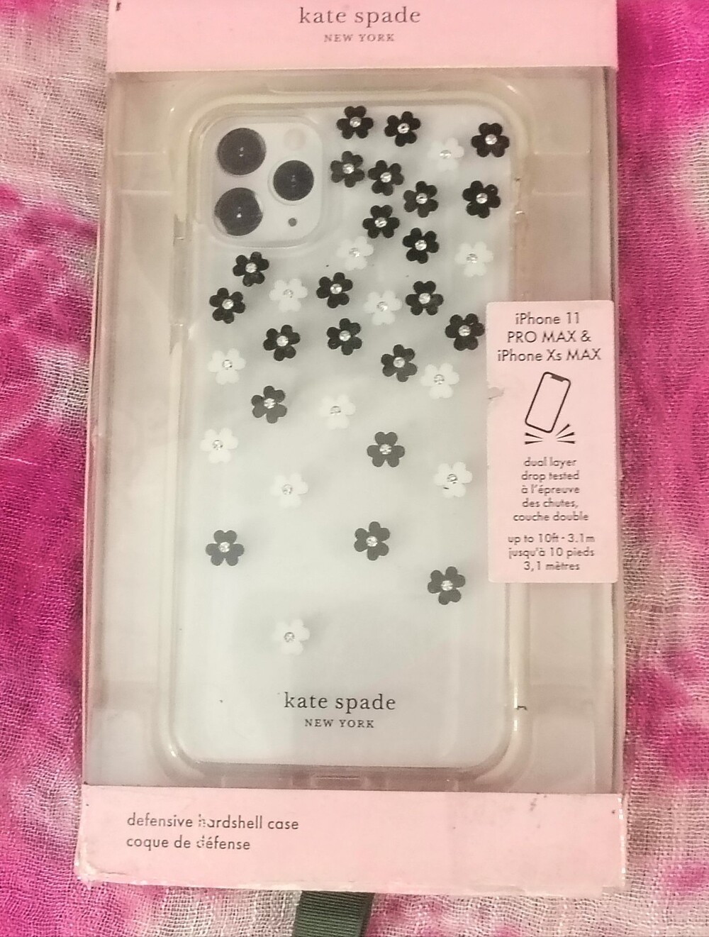 Kate Spade iPhone 11 Pro Max Xs Max Defensive Case Black White Floral Gems NIB